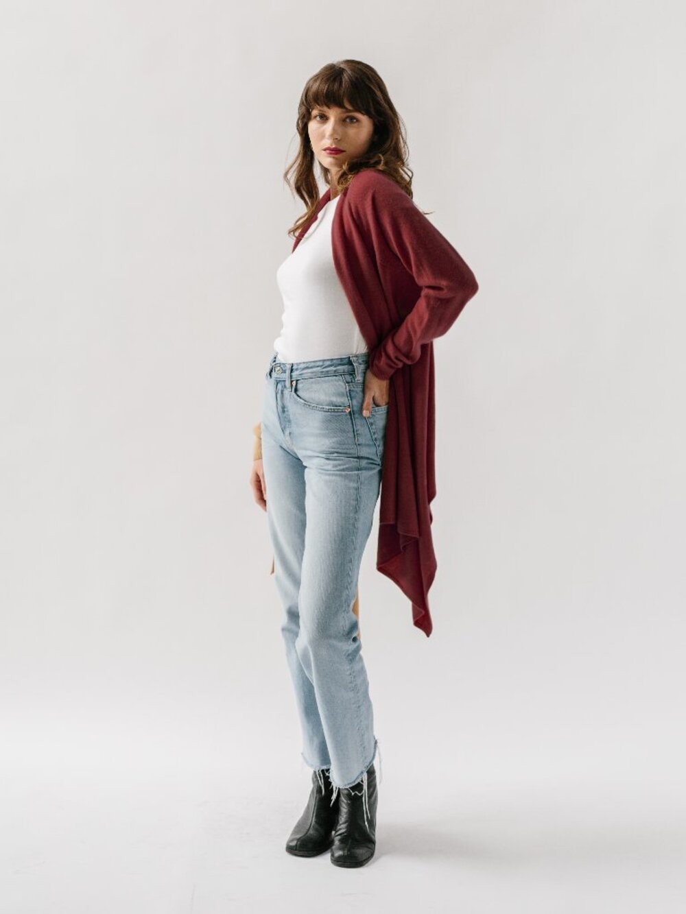 Gossamer Cashmere 100% cashmere wrap-sweater in Malbec, ONE SIZE NWT